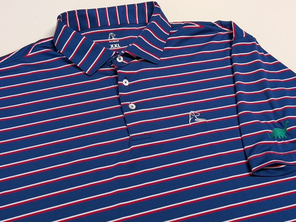 Rhoback Men XXL Performance Golf Polo Flag Red White Blue Striped Short Sleeve
